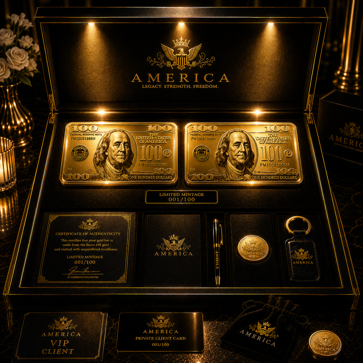The $100 Gold Bar collector gift set with box, certificate and extras